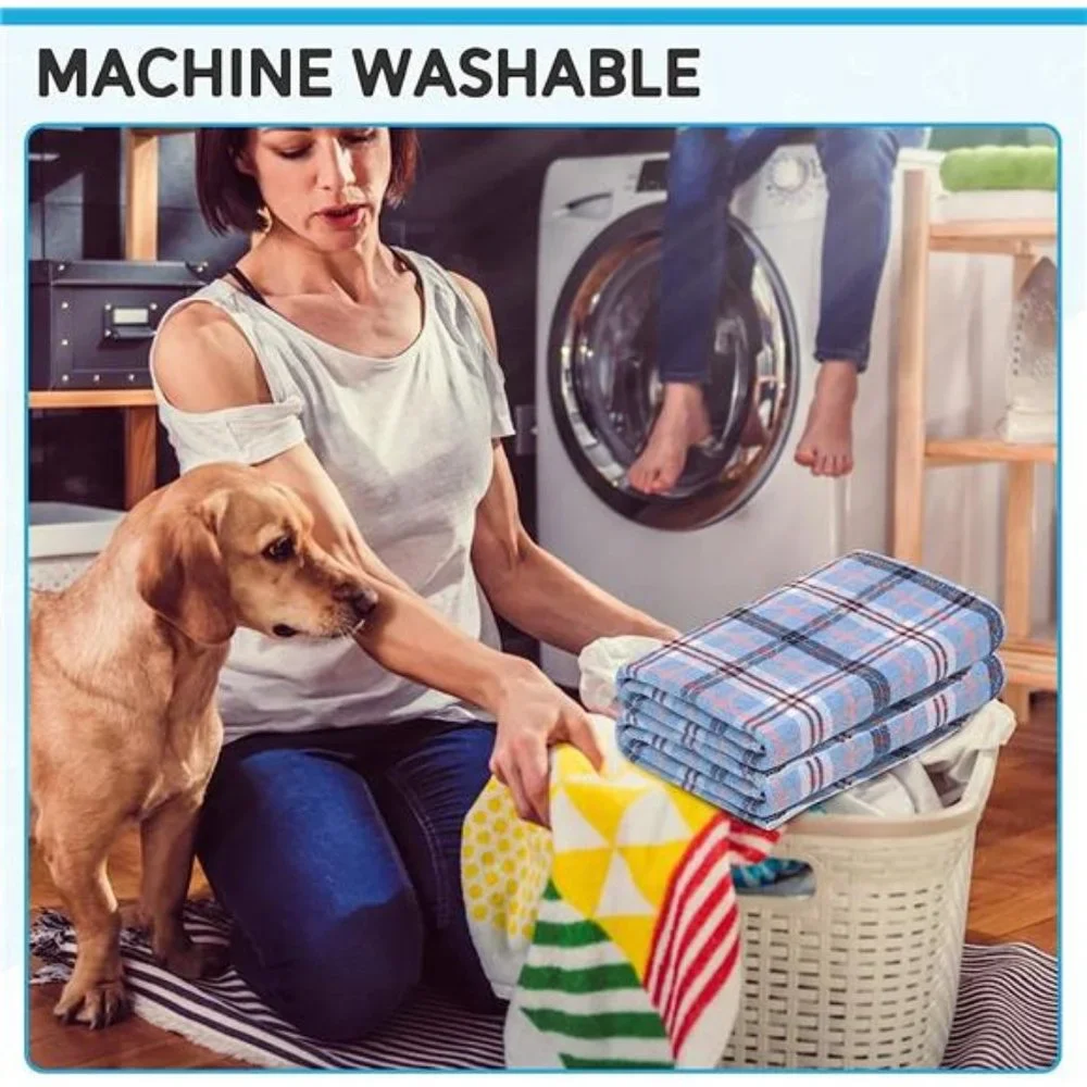 8Pcs Washable Reusable Non-Slip Pee Pads for Dogs, Light Blue Plaid, 18